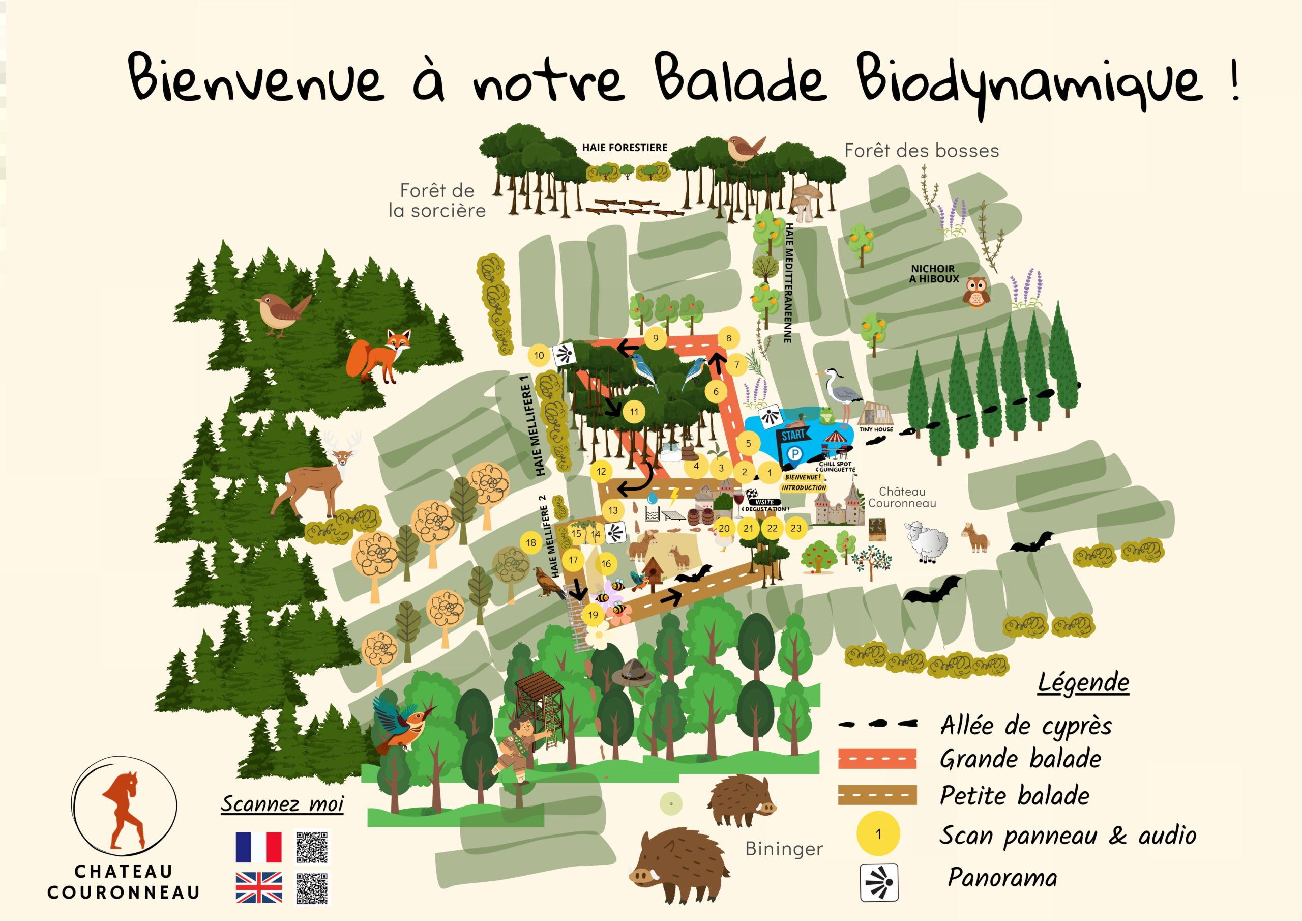 Trail map at Château Couronneau
